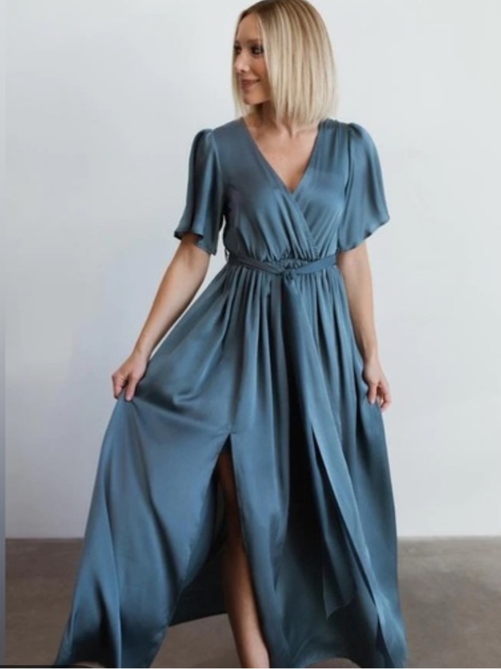 Baltic Born Blue Sicily Satin Maxi Dress Leg Slit Size XXXL Bridesmaid Wedding